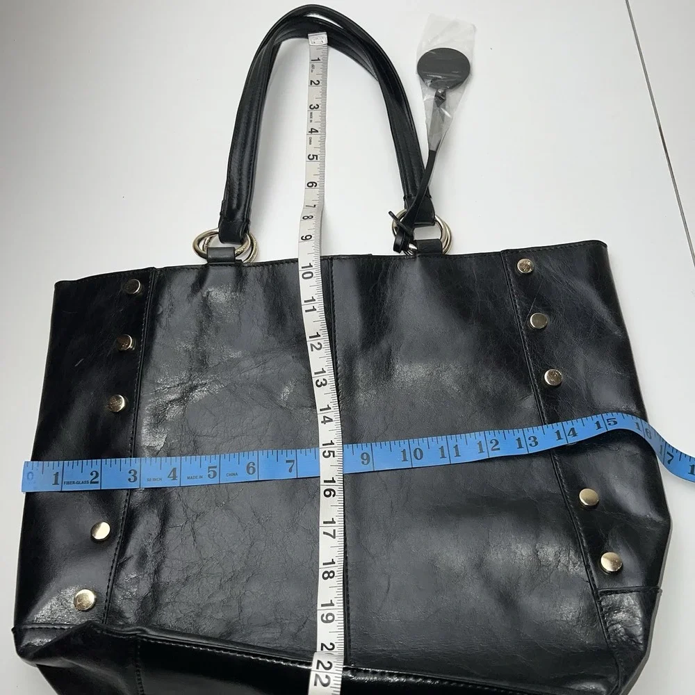Tommy Bahama Black Leather Studded Snap Close Tote Bag Purse